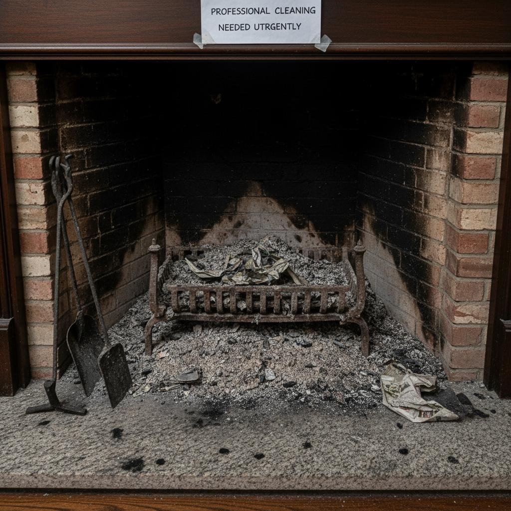 Before fireplace cleaning Frisco TX with soot buildup
