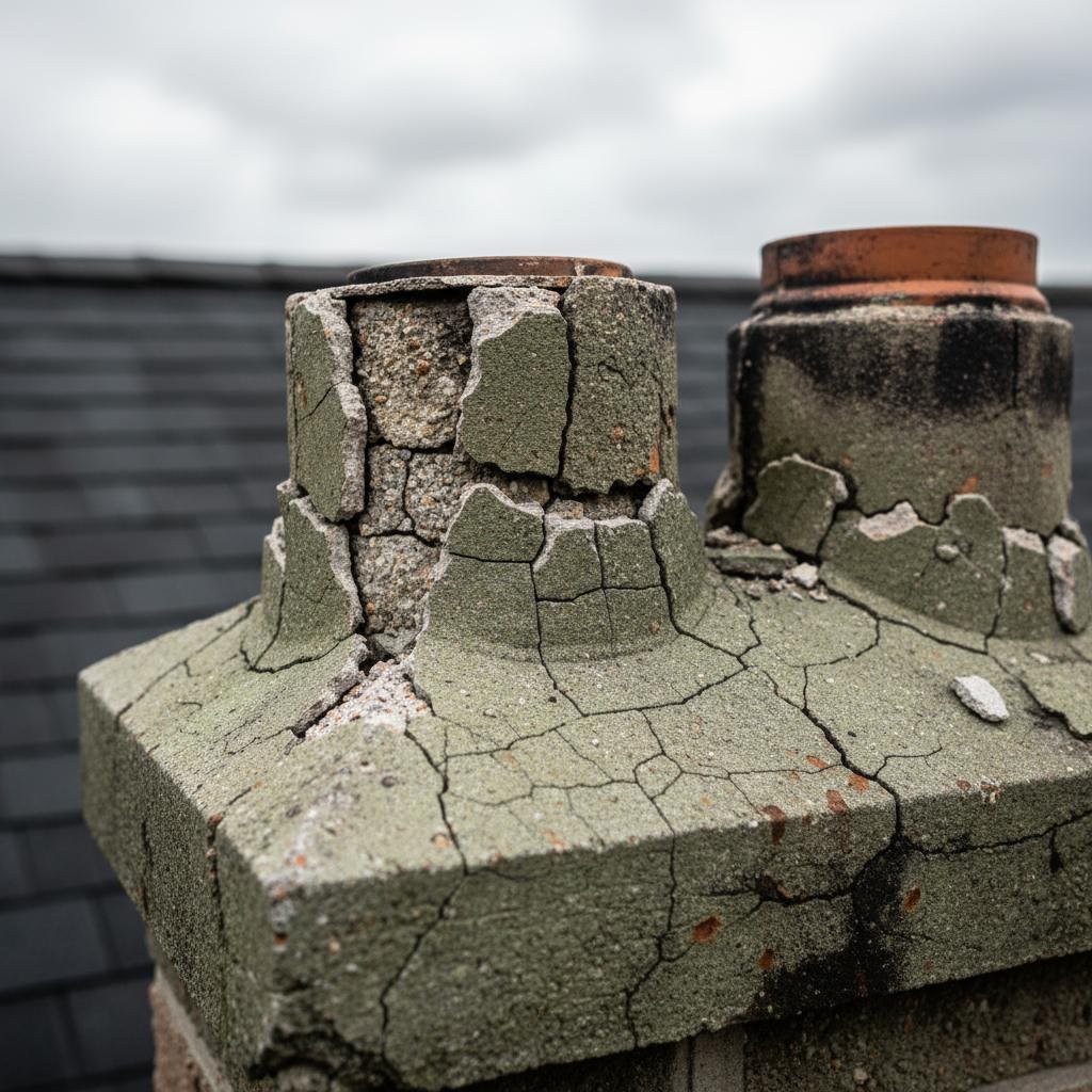 Before chimney crown repair Dallas TX with cracks
